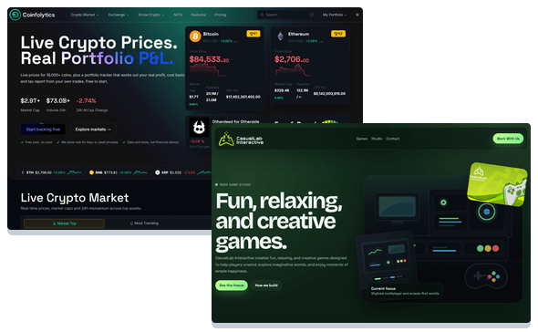 The Coinfolytics and CasualLab Interactive websites